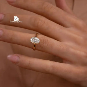 Oval Lab Grown Diamond Engagement Ring: 14K Solid Gold Solitaire