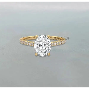 Oval Moissanite Engagement Ring: 925 Sterling Silver, 14K White Gold