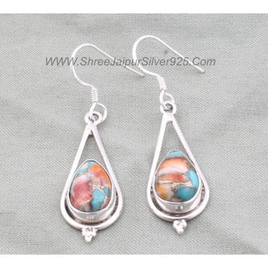 Oyster Copper Turquoise Pear Earrings: Handmade Sterling Silver Boho Jewelry
