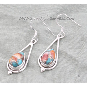 Oyster Copper Turquoise Pear Earrings: Handmade Sterling Silver Boho Jewelry