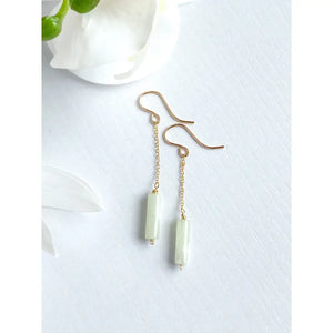 Pale Green Jade Dangle Chain Earrings, Sterling Silver 14K Gold Rose Gold Filled, Dainty Jade Column Tube Gemstone Chain Drop Hook Earrings