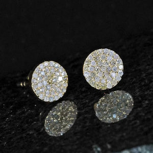 Pave Diamond 8MM Disc round Stud Earrings Solid 14K Yellow Gold Fine Jewelry Gift for Her Minimalist Earrings Pushback Jewelry New