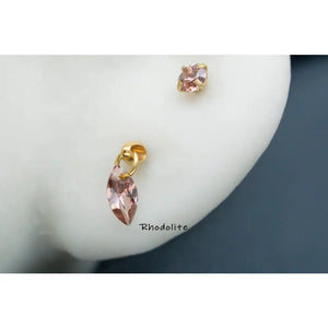 Peridot Marquise Titanium Stud: Threadless Push Pin Gold Earrings