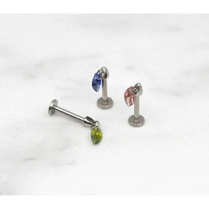 Peridot Marquise Titanium Stud: Threadless Push Pin Gold Earrings