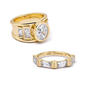 Polly Crystal Ring Stack 18Ct Gold Plate