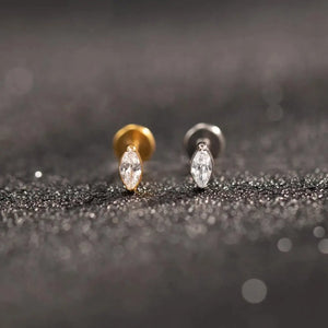 Premium Implant Grade Titanium Marquise Threadless Push Pin Labret Earrings - Flat Back Design for Comfort and Style.