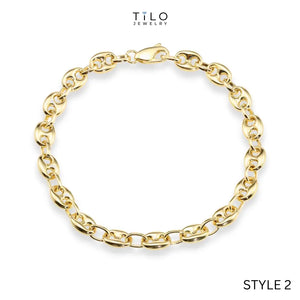 Puff Mariner Heart Link Bracelets in 14K Gold, Fine Ultra Quality Chains, 7.5 Inch Real Gold Bracelets