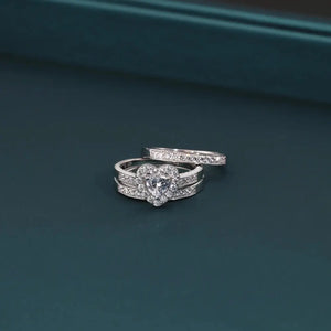 Radiant CZ Heart Three-Tier Engagement Ring Set in Sterling Silver - Perfect Bridal Ring Set for Proposals, Weddings, and Anniversaries.
