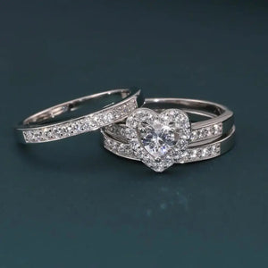 Radiant CZ Heart Three-Tier Engagement Ring Set in Sterling Silver - Perfect Bridal Ring Set for Proposals, Weddings, and Anniversaries.
