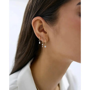 Radiant Pear Lab Diamond Huggie Charm Earrings.