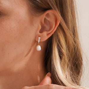 Real Freshwater Pearl Drop Earrings with Diamond, CZ Pearl Stud Earrings, Wedding Earrings, Pearl Bridal Earrings, Bridesmaid Gifts for Her