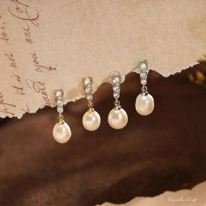 Real Freshwater Pearl Drop Earrings with Diamond, CZ Pearl Stud Earrings, Wedding Earrings, Pearl Bridal Earrings, Bridesmaid Gifts for Her