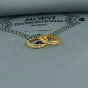 Real Solid 22K Gold Earrings, 22Kt Gold Earrings, Real Gold Hoop Earrings, Gold Huggies, 22Kt Gold Huggies, Zircon Huggie Hoop,
