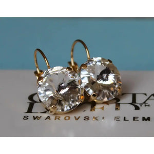 Rivoli Clear 14Mm Leverback Earrings Made with Swarovski Crystal Elements Choose a Finish