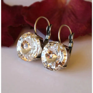 Rivoli Clear 14Mm Leverback Earrings Made with Swarovski Crystal Elements Choose a Finish