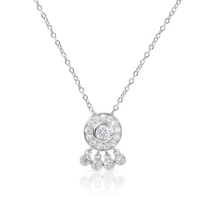 Round Halo Necklace in Sterling Silver, Tribal Dangle Pendant, Solitaire Boho Hippie Design