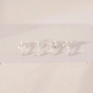 Set of 2 Pairs Cubic Zirconia Stud Earrings for Women | 2Mm | Dainty CZ Earrings | 925 Sterling Silver | Hypoallergenic | Gift Set