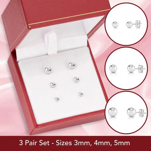 Set of 3! 14K White Gold Ball Stud Earrings with Butterfly Pushbacks, Solid 14K White Gold Gift Set, 3Mm 4Mm and 5Mm, by TILO Jewelry