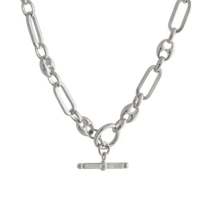SILVER MIXED LINK T-BAR CHAIN NECKLACE
