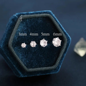 Simple CZ Crystal Stud Earrings in Sterling Silver, 3Mm, 4Mm, 5Mm and 6Mm, Six Prong, 6 Prong, Various Sizes, Minimalist CZ Stud