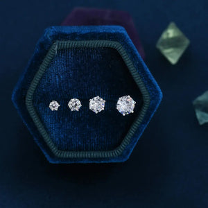 Simple CZ Crystal Stud Earrings in Sterling Silver, 3Mm, 4Mm, 5Mm and 6Mm, Six Prong, 6 Prong, Various Sizes, Minimalist CZ Stud