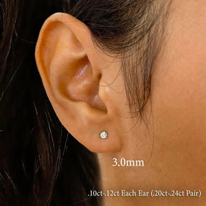Single 14K Solid Gold Natural Diamond Stud Earring – 3 Prong Martini Setting Half Pair.