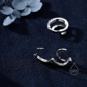 Single Piercing Double Hoop Effect Earrings in Sterling Silver, CZ Pave Hoop Earrings, Silver, Gold, Rose Gold, Dainty and Delicate