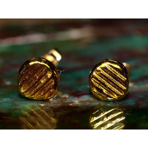Sleek 24K Gold 5mm Minimalist Parallel Line Stud Earrings - Timeless Solid Gold Design.