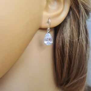 Small CZ Diamond Teardrop Earrings Sterling Silver Teardrop Wedding Earrings Dainty Crystal Drop Bridal Earrings Sparkly Prom Jewellery Gift
