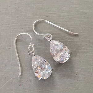 Small CZ Diamond Teardrop Earrings Sterling Silver Teardrop Wedding Earrings Dainty Crystal Drop Bridal Earrings Sparkly Prom Jewellery Gift