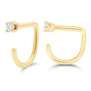 Small Diamond Claw Earring - 14K Solid Gold Huggie Hoop Earring