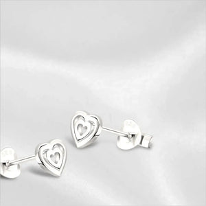 Small Open Double Heart Stud Earrings for Women or Men / 925 Sterling Silver Earrings / 6 Mm Studs/ Push Back Earrings/ Hypoallergenic Studs