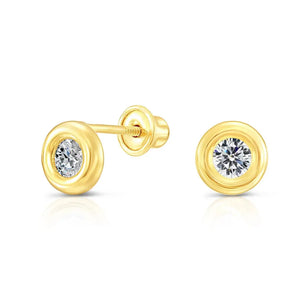 Solid 10K Yellow Gold Tiny Bezel Set Cubic Zirconia Stud Earrings