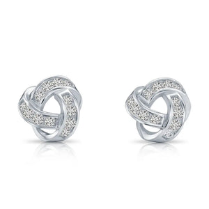 Solid 14K Gold Brilliant CZ Love Knot Twist Studs, 7Mm, with Screwbacks