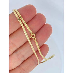 Solid 14K Gold Herringbone Necklace 2Mm, Solid 14K Flat Chain Choker Dainty Trending Shiny Gold Chain Choker, Solid 14Kt Liquid Gold Chain