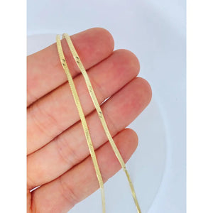 Solid 14K Gold Herringbone Necklace 2Mm, Solid 14K Flat Chain Choker Dainty Trending Shiny Gold Chain Choker, Solid 14Kt Liquid Gold Chain