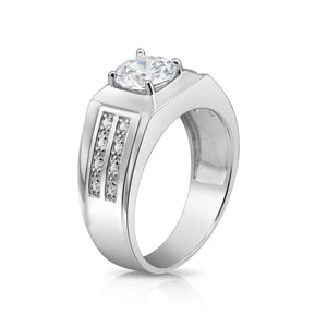 Solid 925 Sterling Silver Solitaire round Brilliant Pave Wedding Pinky Band Ring