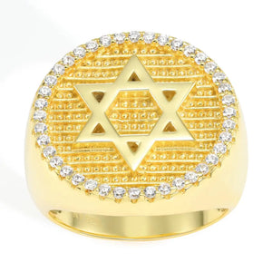 Solid 925 Sterling Silver Star of David Pave Signet Statement Pinky Band Ring