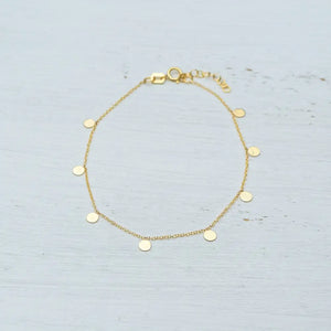 Solid Gold Disc Bracelet, Minimalist Coin Jewelry, Dainty Layering Bracelet / B07