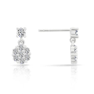 Sparkling CZ Flower Dangle Stud Earrings in Elegant Sterling Silver.