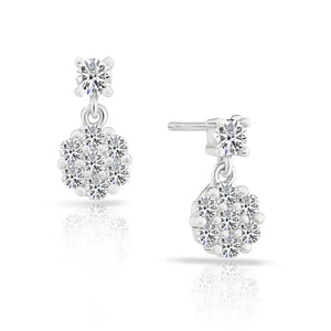 Sparkling CZ Flower Dangle Stud Earrings in Elegant Sterling Silver.