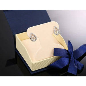 Elegant CZ Teardrop Princess Crown Stud Earrings in Sterling Silver.