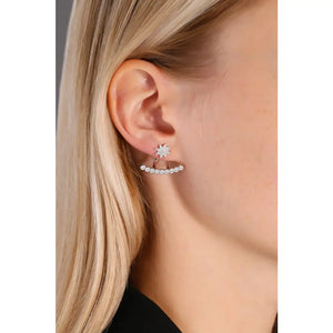 Sparkling CZ Starburst Front-Back Stud Earrings in Sterling Silver - 2-in-1 Elegance.