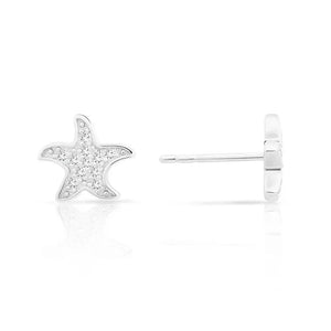 Sparkling CZ Starfish Stud Earrings in Sterling Silver.