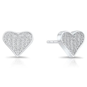 Sparkling CZ Tiny Heart Stud Earrings in Premium Sterling Silver.
