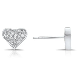 Sparkling CZ Tiny Heart Stud Earrings in Premium Sterling Silver.