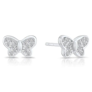 Sparkling Sterling Silver Butterfly Stud Earrings with CZ Accents.