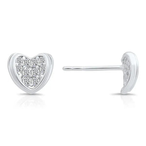 Sparkling Sterling Silver CZ Curved Heart Stud Earrings - Perfect Gift!.