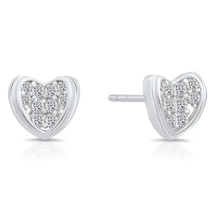 Sparkling Sterling Silver CZ Curved Heart Stud Earrings - Perfect Gift!.