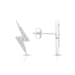 Sparkling Sterling Silver Lightning Bolt CZ Stud Earrings - Chic Pushback Design.